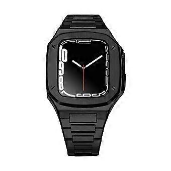 Luxury Metal Band for Apple Watch 41mm Steel Black with Stainless Steel Bezel Frame and Comfortable Rubber Strap