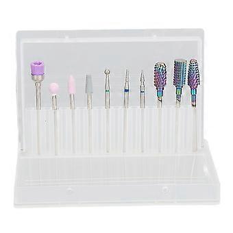 10 Piece Tungsten Steel Nail Drill Bits Set with Storage Box, Compatible with Most Nail Drill Machines