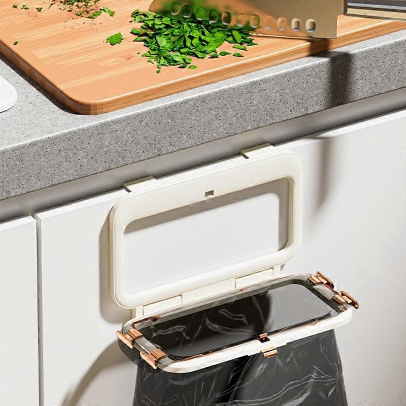 Compact Foldable Trash Bag Holder Easy Installation Space Saving For Cabinet Door Mount
