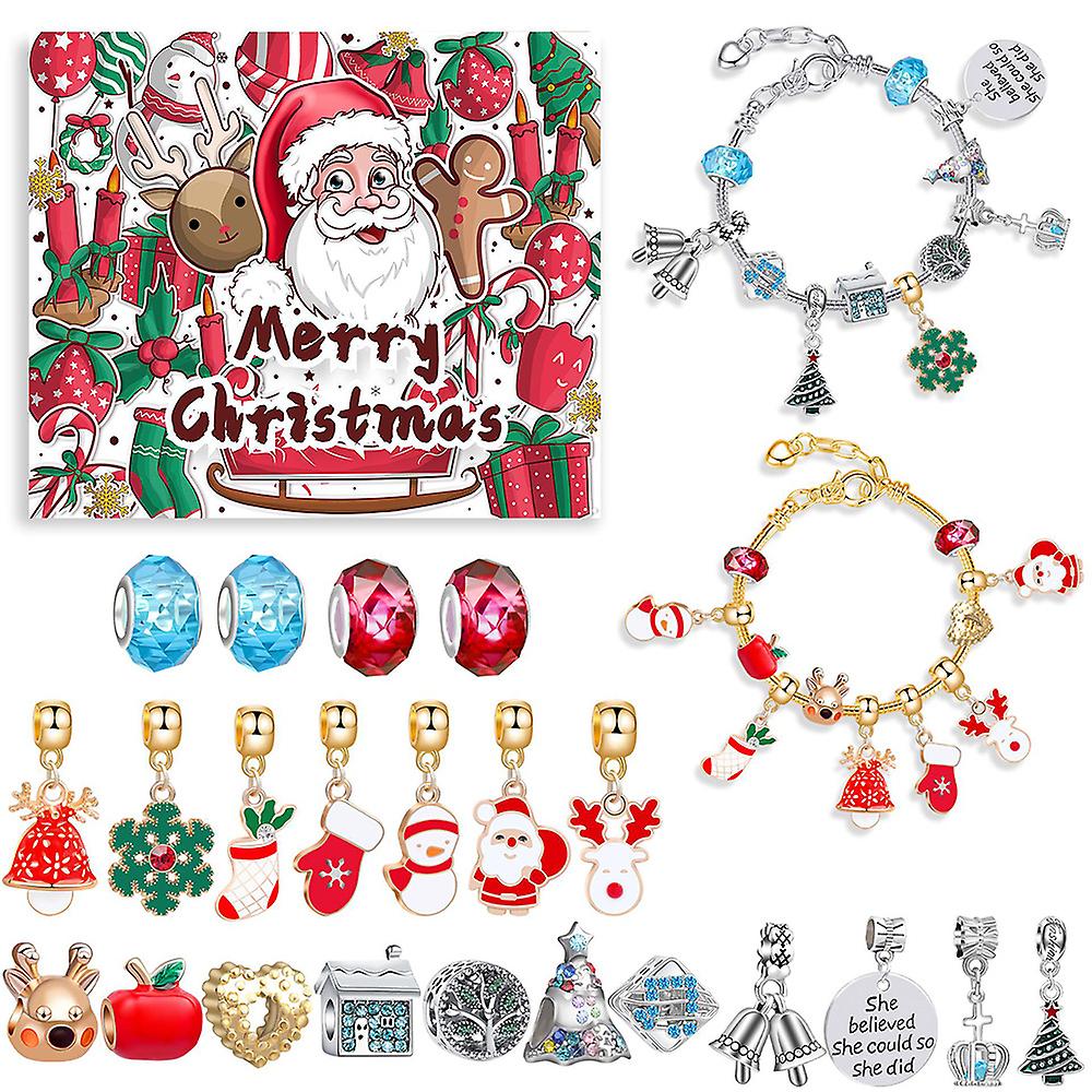2022 Christmas Surprise Blind Box 24 Days Countdown Advent Calendars Xmas Gift - Diy Bracelet Of 2 Making Kit With 22 Charms Beads