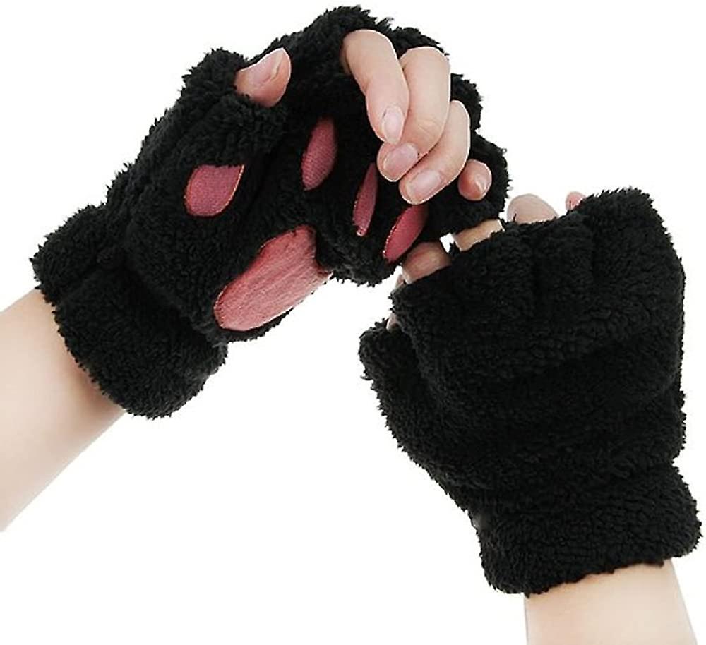 Cat Claw Bear Paw Fingerless Winter Plush Gloves 1*Pair