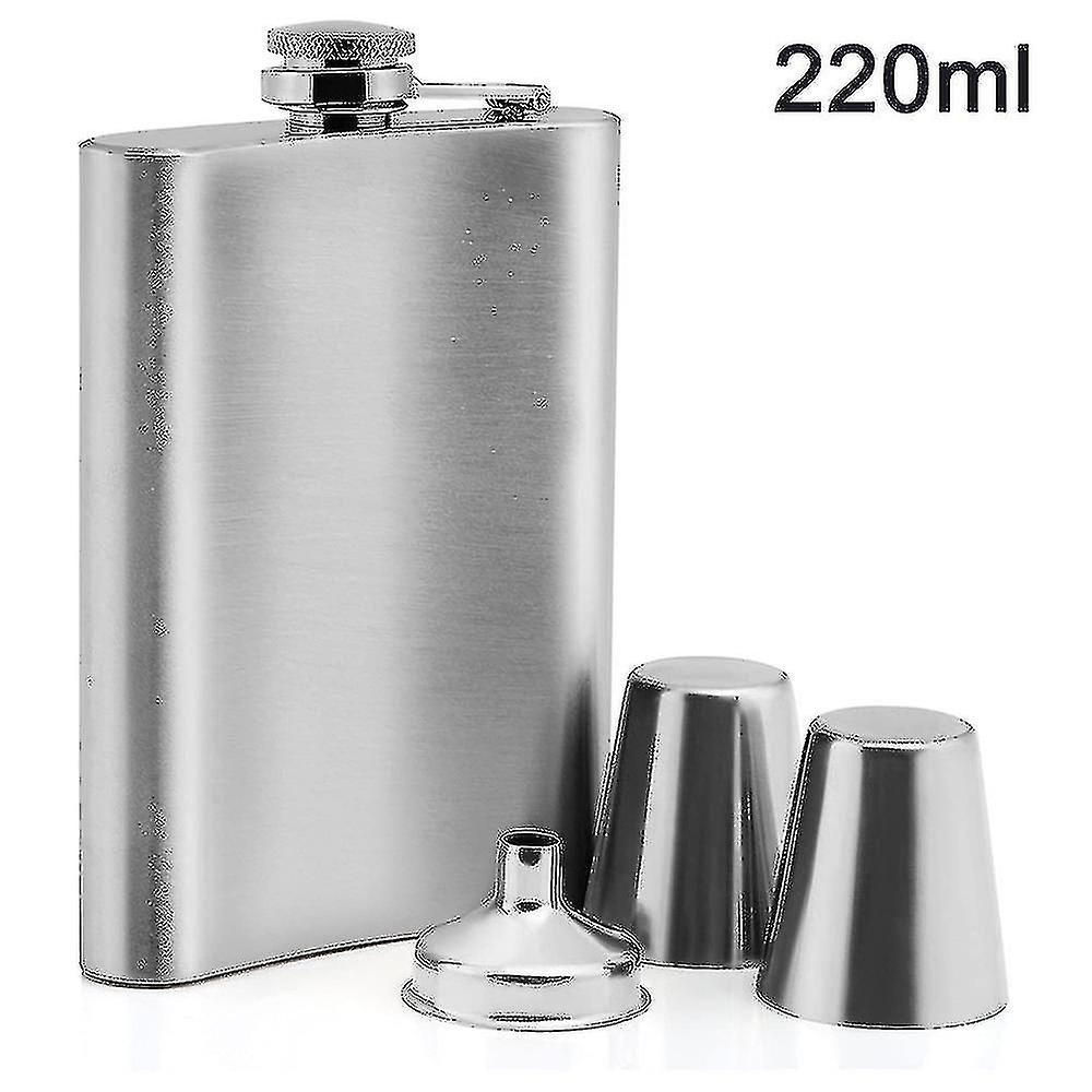 Hip Flask Made Of Stainless Steel With 2 Schnapps Cups And A Filling Funnel In A Set, In A Gift Box, With Screw Cap, Pocket Bottle