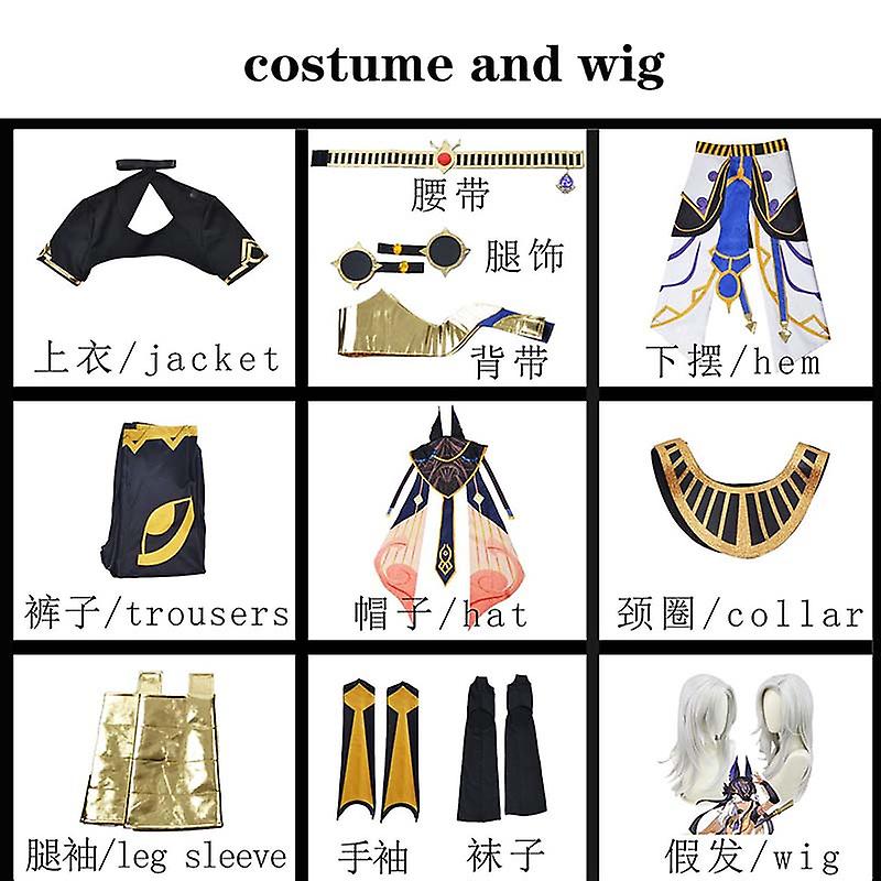 Game Genshin Impact Cyno Cosplay Costume Wig Suit for Man Mihoyo Sumeru Halloween Carnival Party Anime Cyno Outfits with Hat