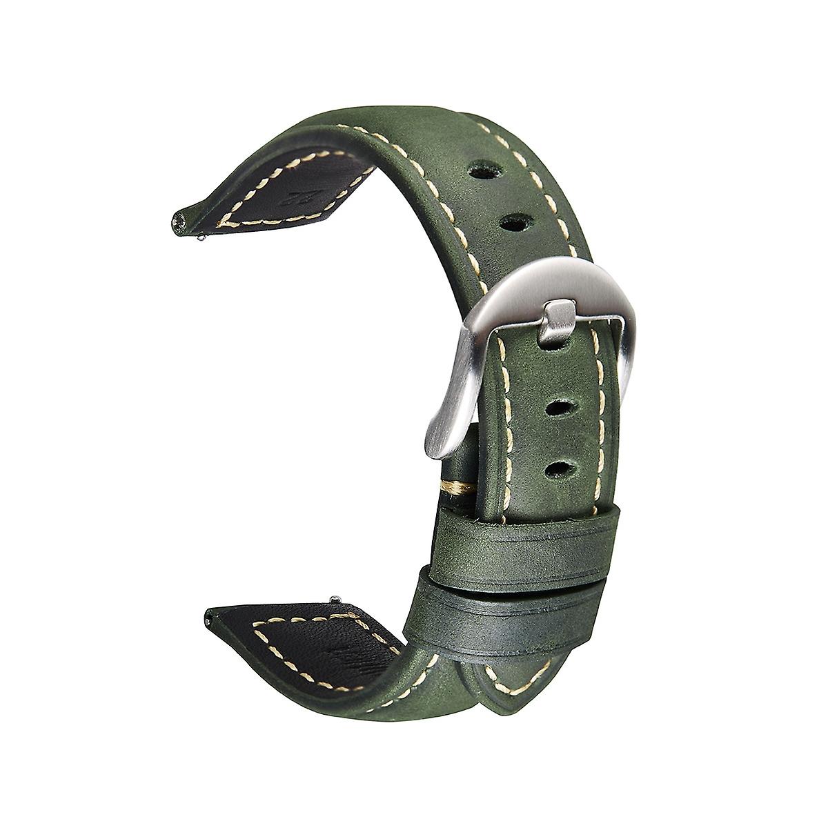 Leather Watch Band,Size: 20mm (Army Green Silver Buckle)