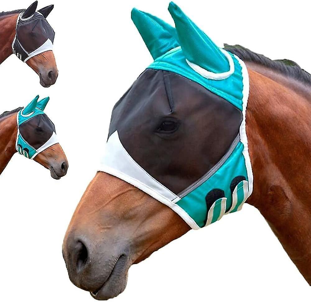 Horse Fly Mask Uv Protection Horse Fly Mask With Ears Net/forelock Hole/reflective Trim Stretchy Fly Mask For Horse Breathable Fine Mesh/eye Dart/hook