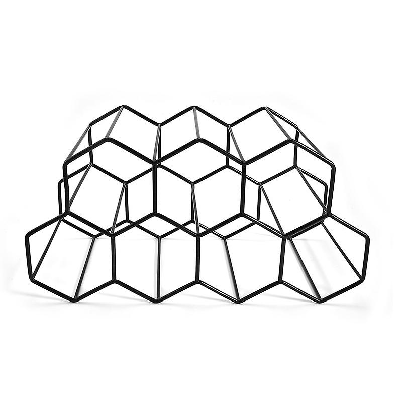 Black Wire Rack, 7 Bottle Storage, Metal Honeycomb, One Size