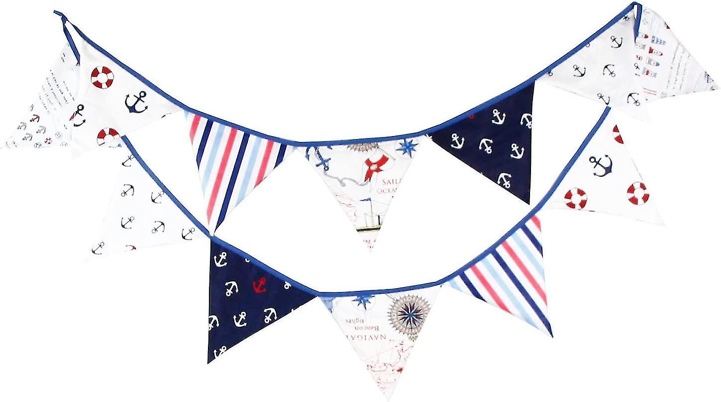 Blue Party Bunting Triangle Flag Fabric Banner String Pennant Flags For Boy's Birthday Baptism Bapti
