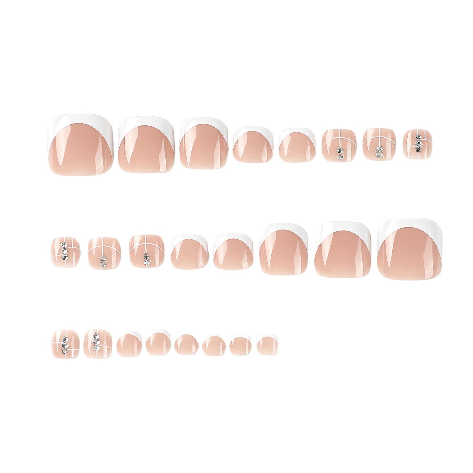 White Edge Printed Pink Press On Toenails Ultra-flexible Long Lasting Fake Nails