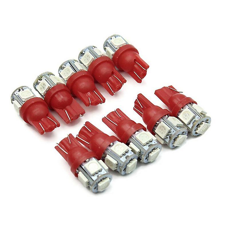 10x T10 194 168 147 W5w 5 Smd 5050 Red Led Car Wedge Tail Side Lamp Bulb 12v