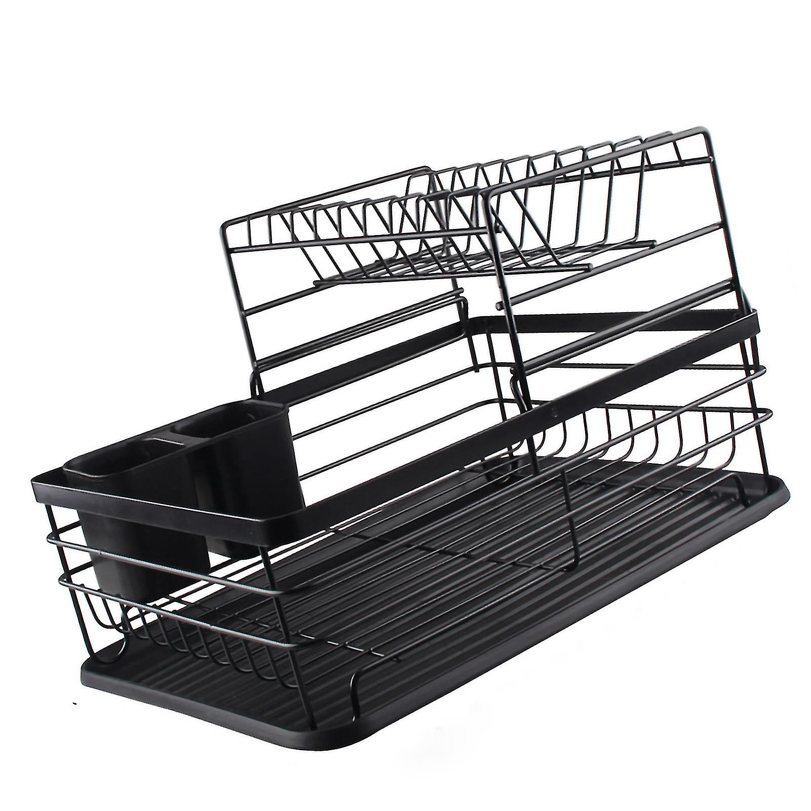Tableware Shelf Simple Iron Double Layer Plate Bowl Tableware Drain Rack for Kitchren Black