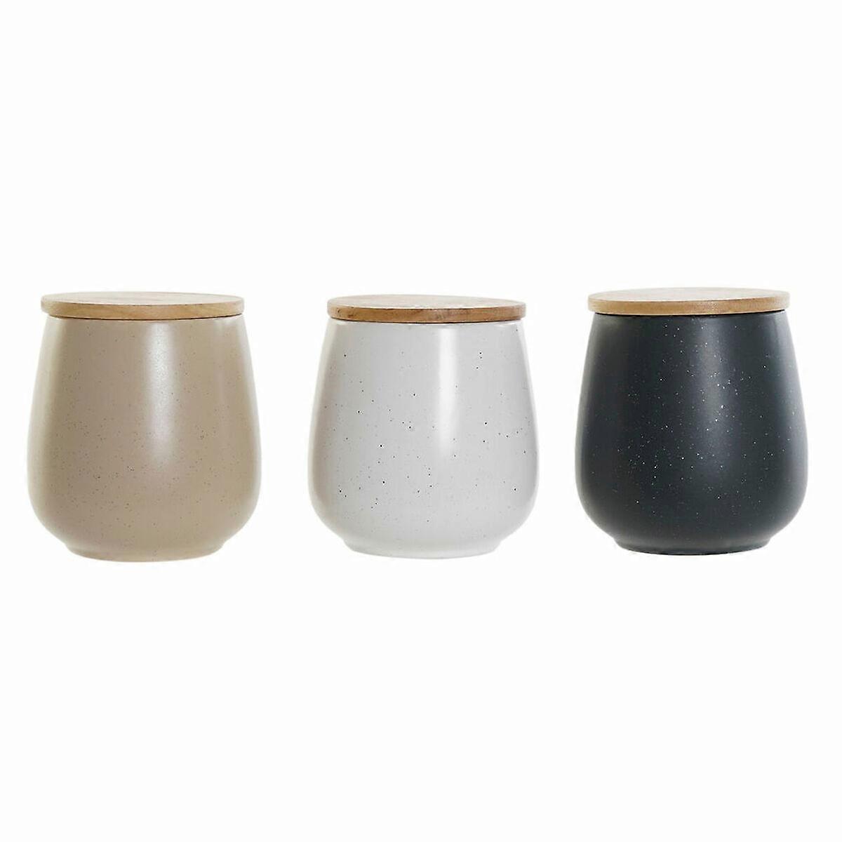 Dose DKD Wohnkultur Weiß Beige Dunkelgrau 10 x 10 x 13 cm (3 Stück)