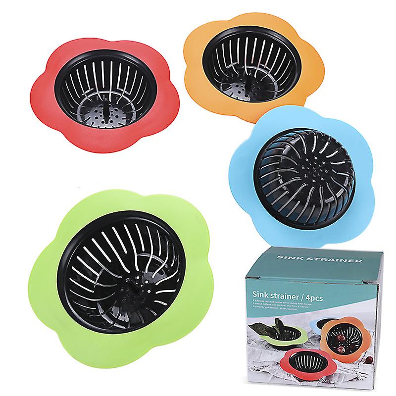 4 Pcs plastic sink strainers for cleaning sink drains.