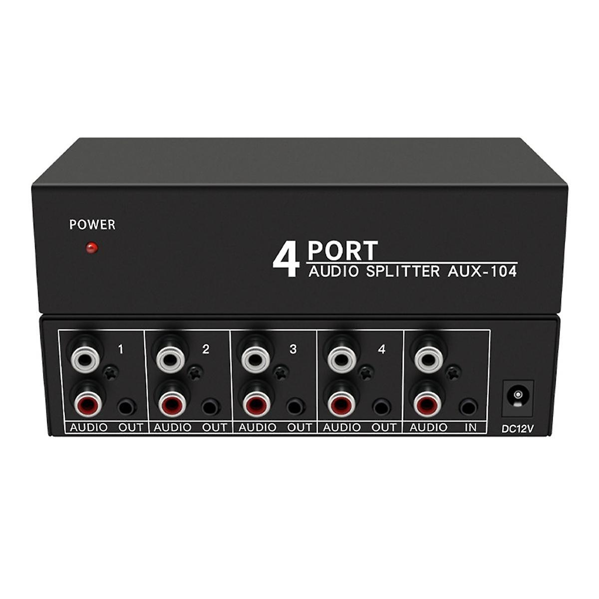 Audio Splitter 1 in 4 Out RCA L/R Aux Stereo Audio Splitter 1X4 Audio Distributor for PC DVD Speake