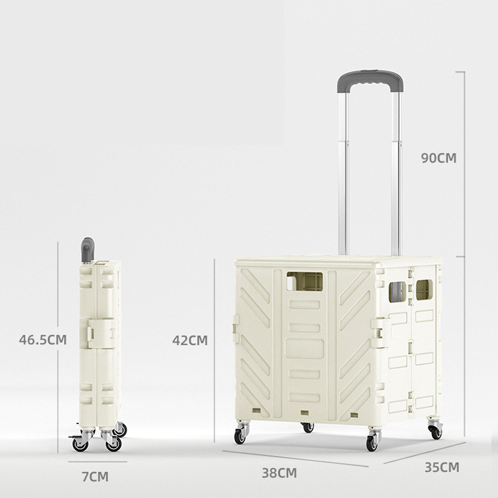 Foldable Utility Cart 4 Silent Brake Universal Wheel Collapsible Handcart Rolling Folding Utility Crate with Cover White Middle Wheel