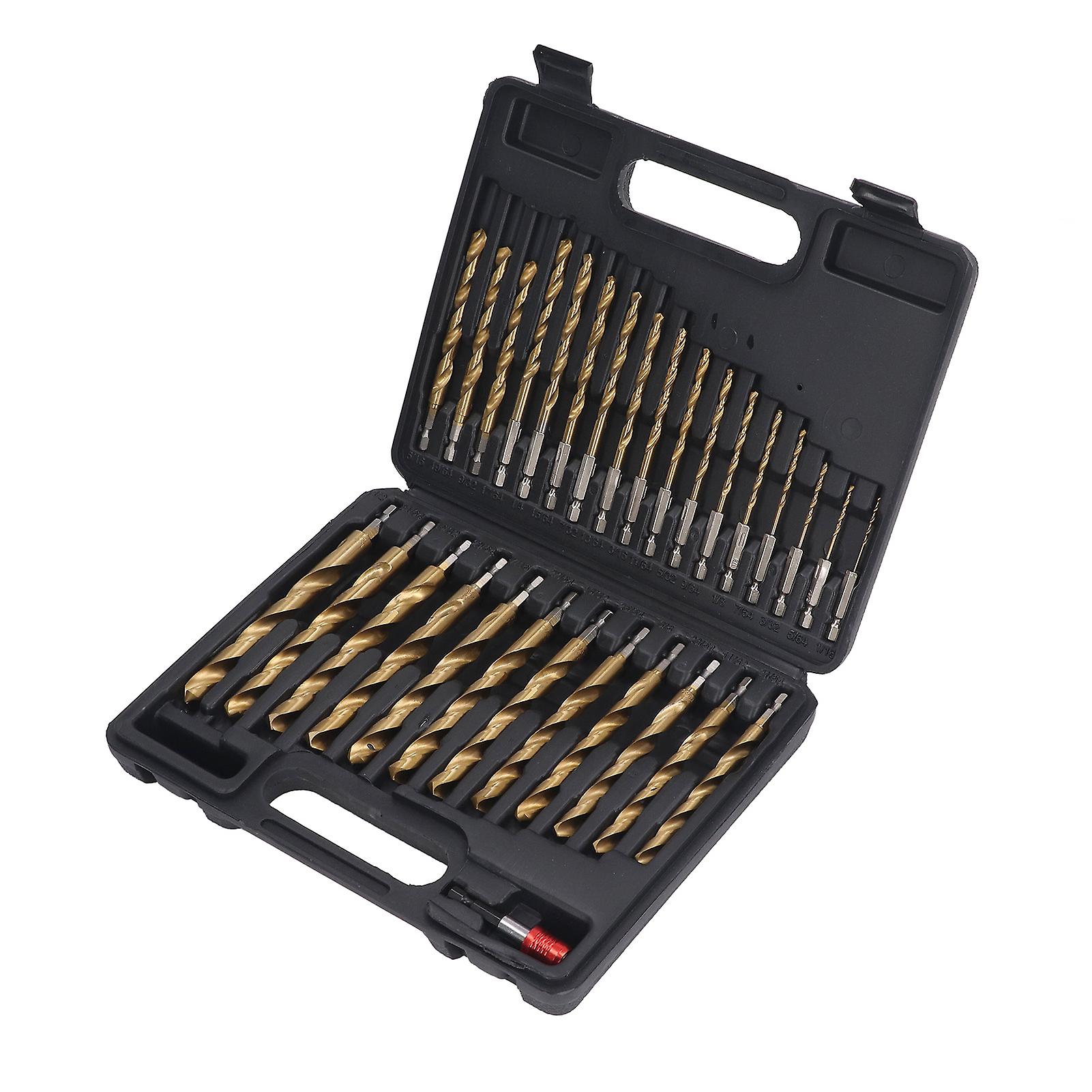 30 Pcs Set Twist Drill Bit 1/4in Shank 1/16 To 1/2in High Speed Steel Twist Drill Bits with Extension Rod Storage Case