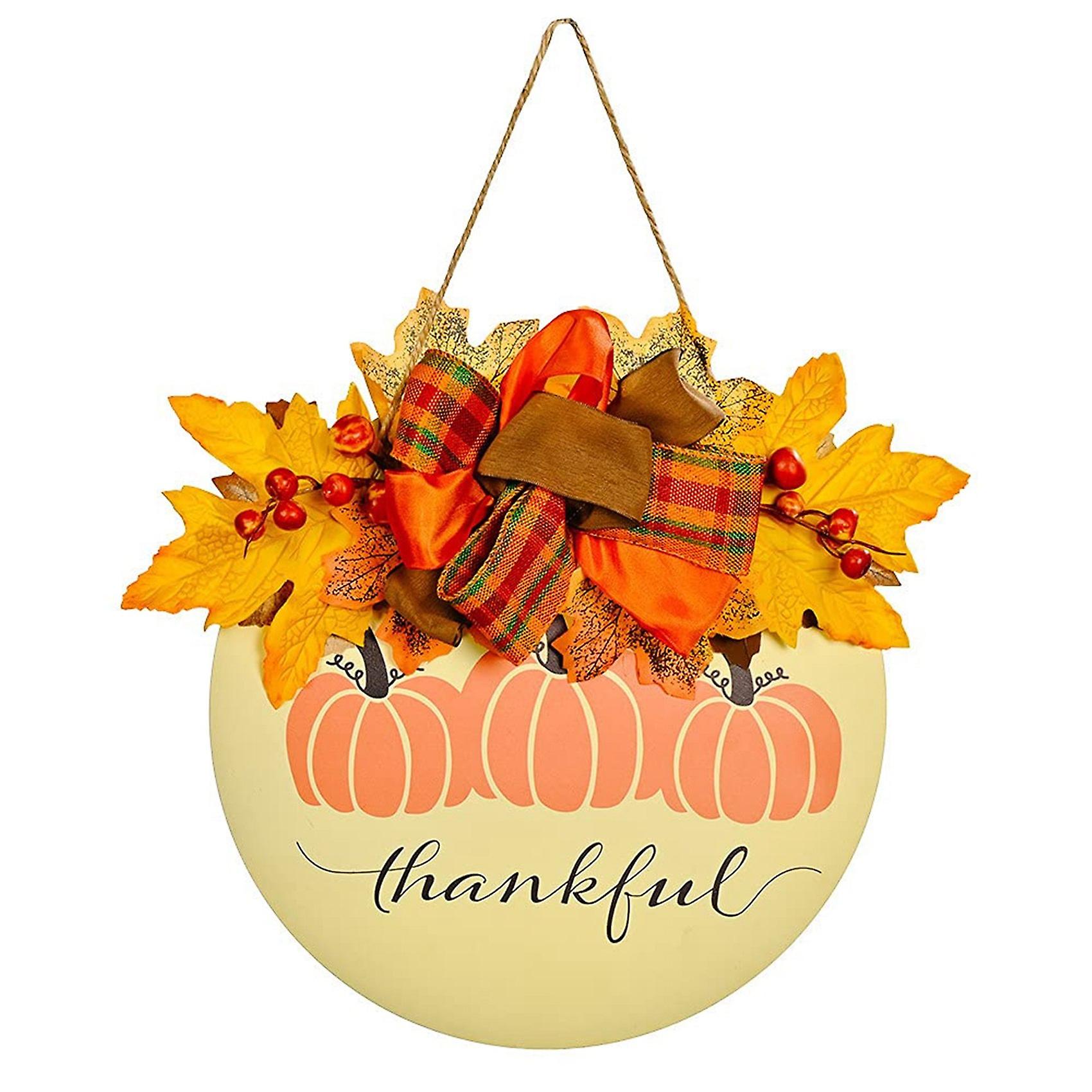 Pumpkin Maple Welcome Wreath Sign Thankful and Blessed Sign Harvest Fall Decoration Thanksgiving Ha