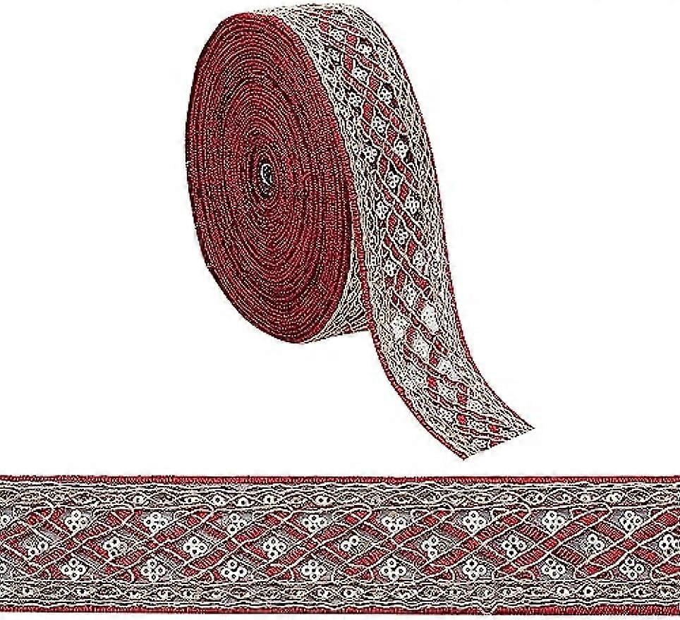 10Yards 1.6inch Fabric Embroidered Trim Vintage Jacquard Ribbon Metallic Gold Rhombus Pattern Sewing Woven Trim Emobridered Woven Ribbon Embroidered T