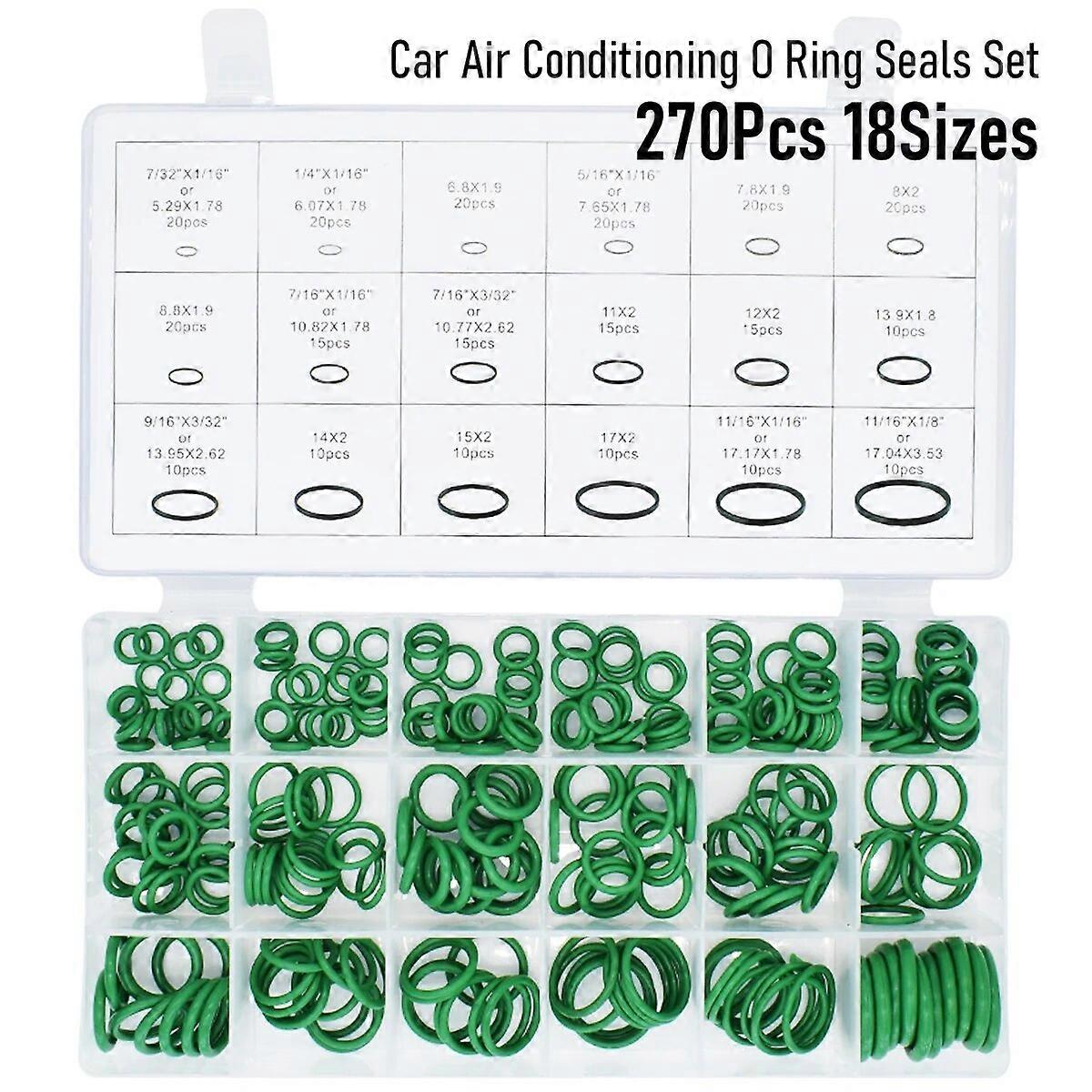 270Pcs 18Sizes Universal Car Air Conditioning HNBR A/C System O Ring Seals Set Auto Repair Tool Rubber Sealant Assortment Kit FN9U0298