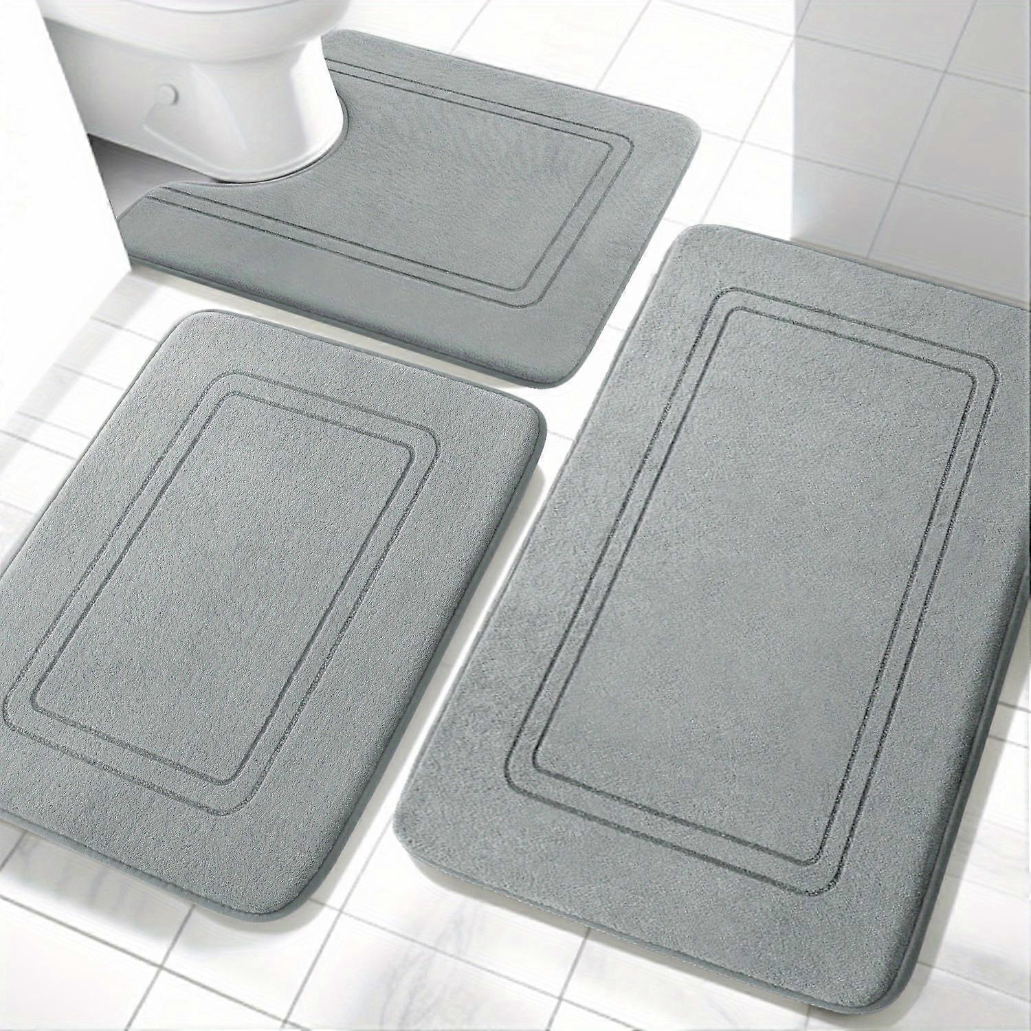 3pcs Memory Foam Bath Mat, Bathroom Rugs Sets, Non Slip Bath Mats For Bathroom, Super Soft And Water Absorbent Bath Rug Set, Machine Washable U Shape