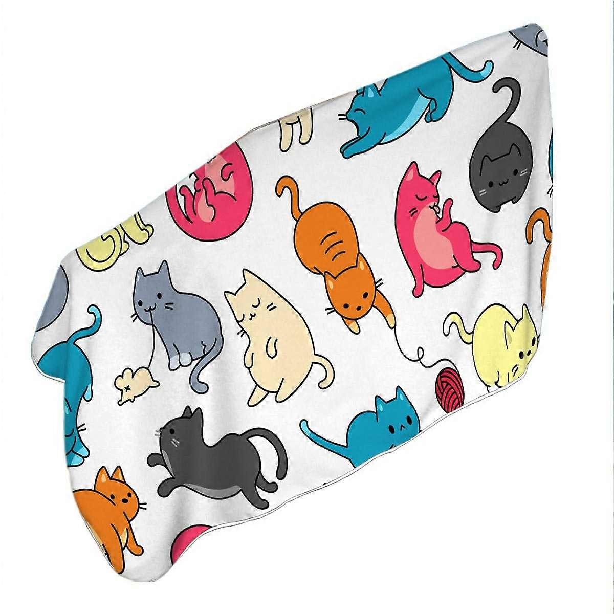 Multi Colored Cats Drawings Microfiber Beach Towel