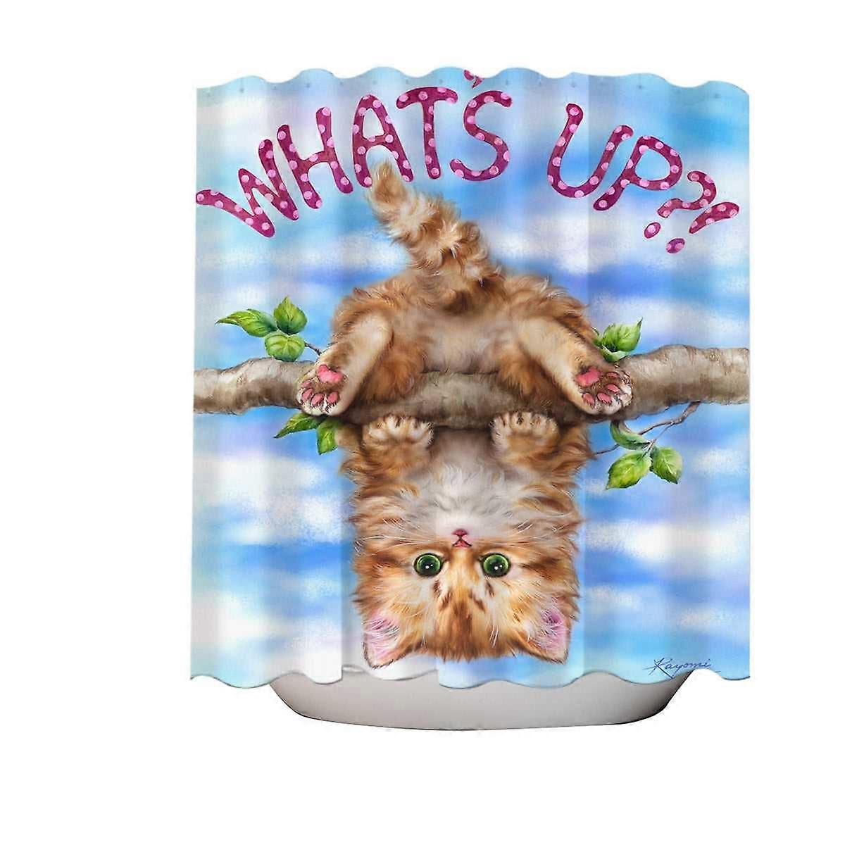 Whats Up Cute Funny Ginger Kitten on Branch Shower Curtain