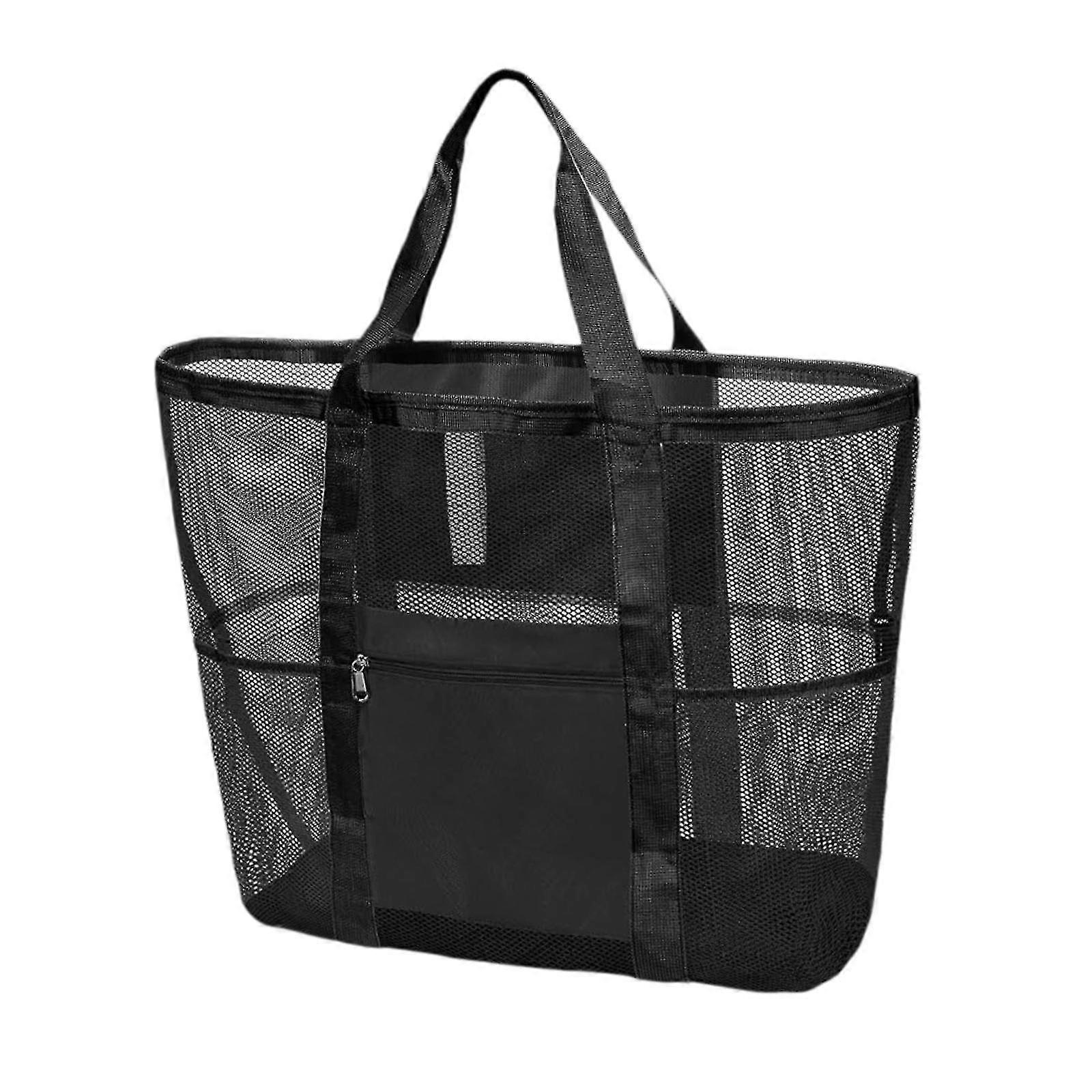 Mesh Strandväska Med Fickor Vikbar Axelväska För Semester Semester Kvinnor Röd