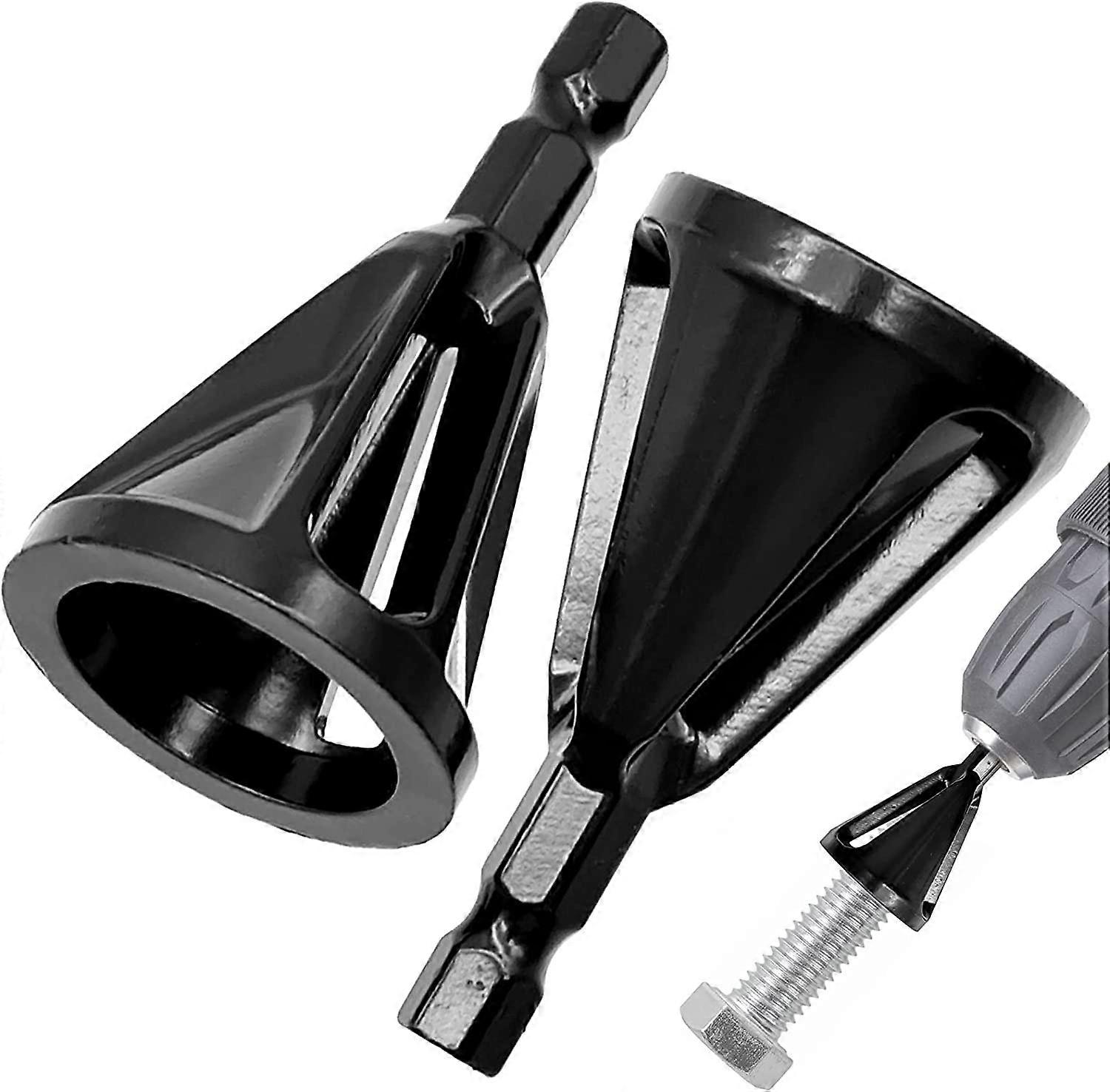 2 Pack External Deburring Tool For Drill, Stainless Steel Chamfer Tool, Fits Size 8-32 Bolts, Black
