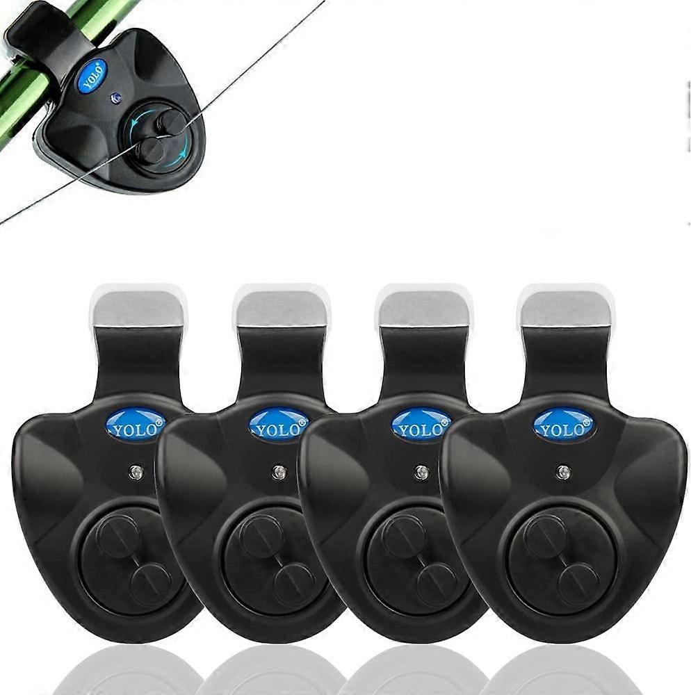 4 Pack Fishing Bite Alarm Sensitive Electronic Indicator LED Sound Alert On Fishing Rod with Loud Siren