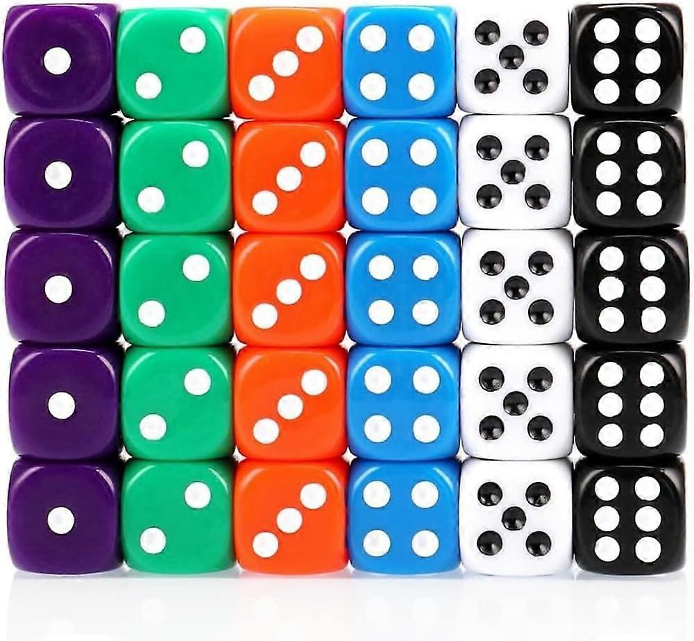 Dice Set 50 Pieces - 6 Sided 16mm 6 Color Dots Game Dice Set, Smoother Rolling, No Harmful Materials, Rounded Edges