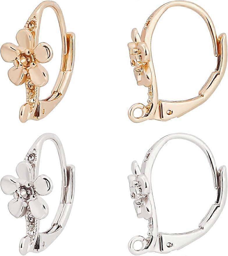 24Pcs Leverback Earring Findings 18K Gold & Platinum Plated French Earring Hooks Flower Pattern Interchangeable Dangle Ear Wire Findings