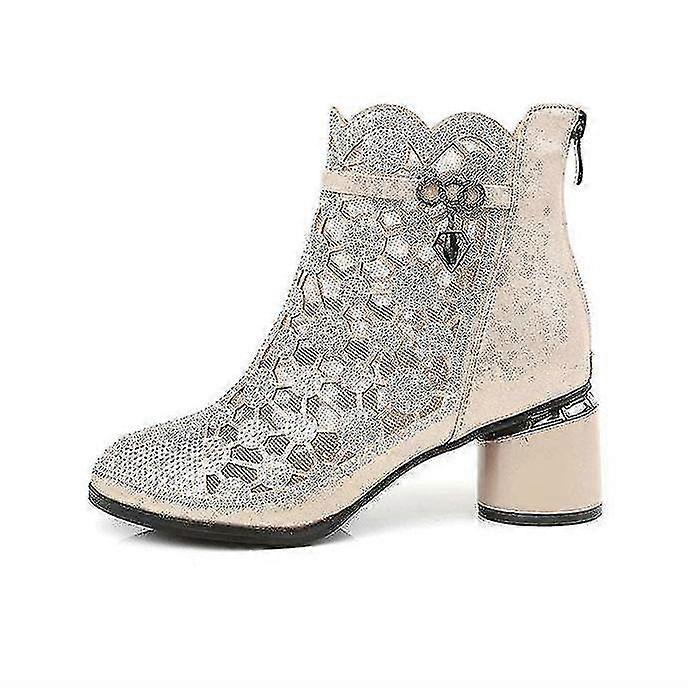 Women's Mesh Sandals Hollow Mesh Boots Chunky Heel Ankle Boots Fashion Women's Shoes