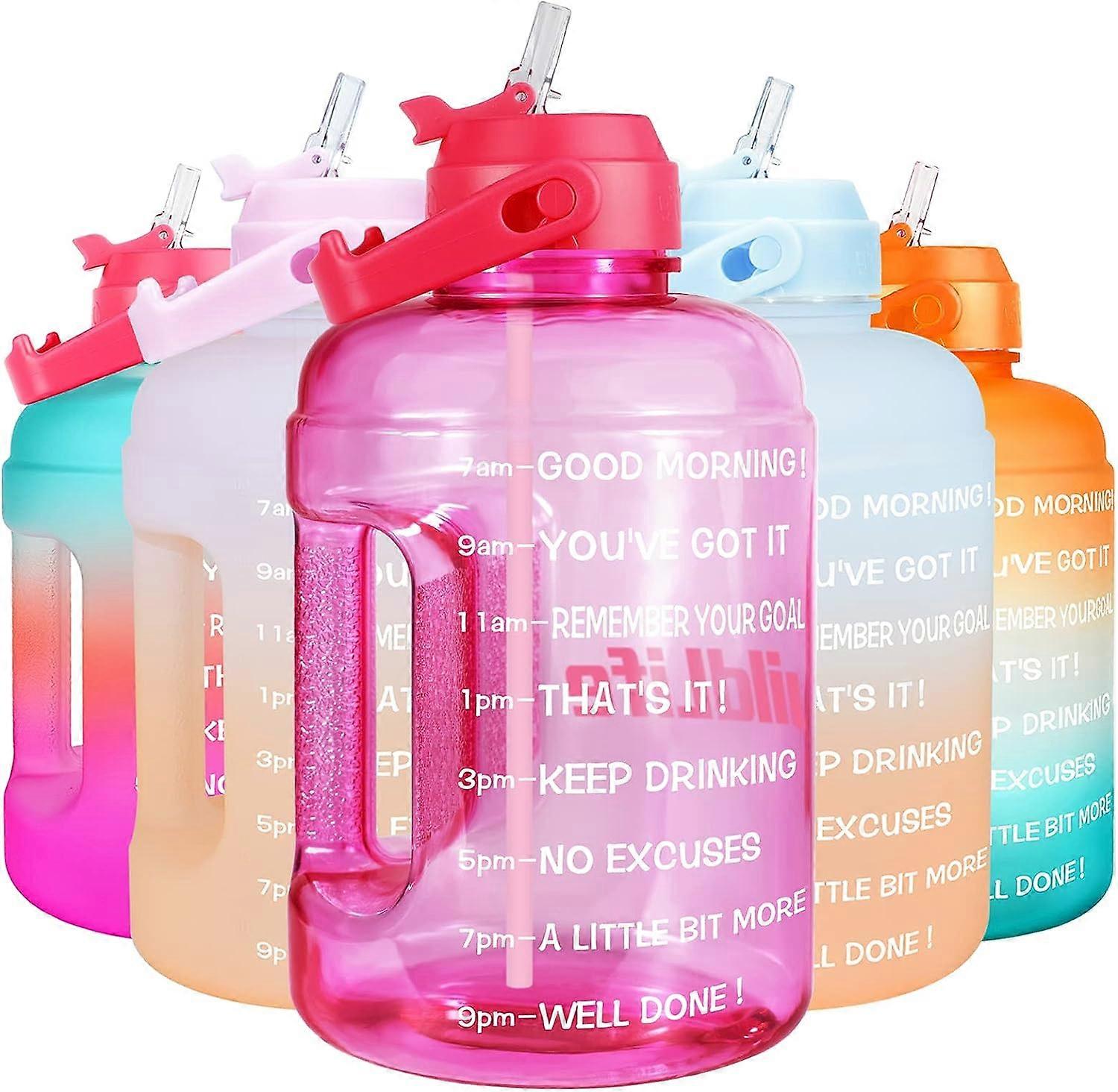 Motivational Water Bottle ,Large Capacity Water Jug with Straw & Time Marker (Pink, 2.2L)