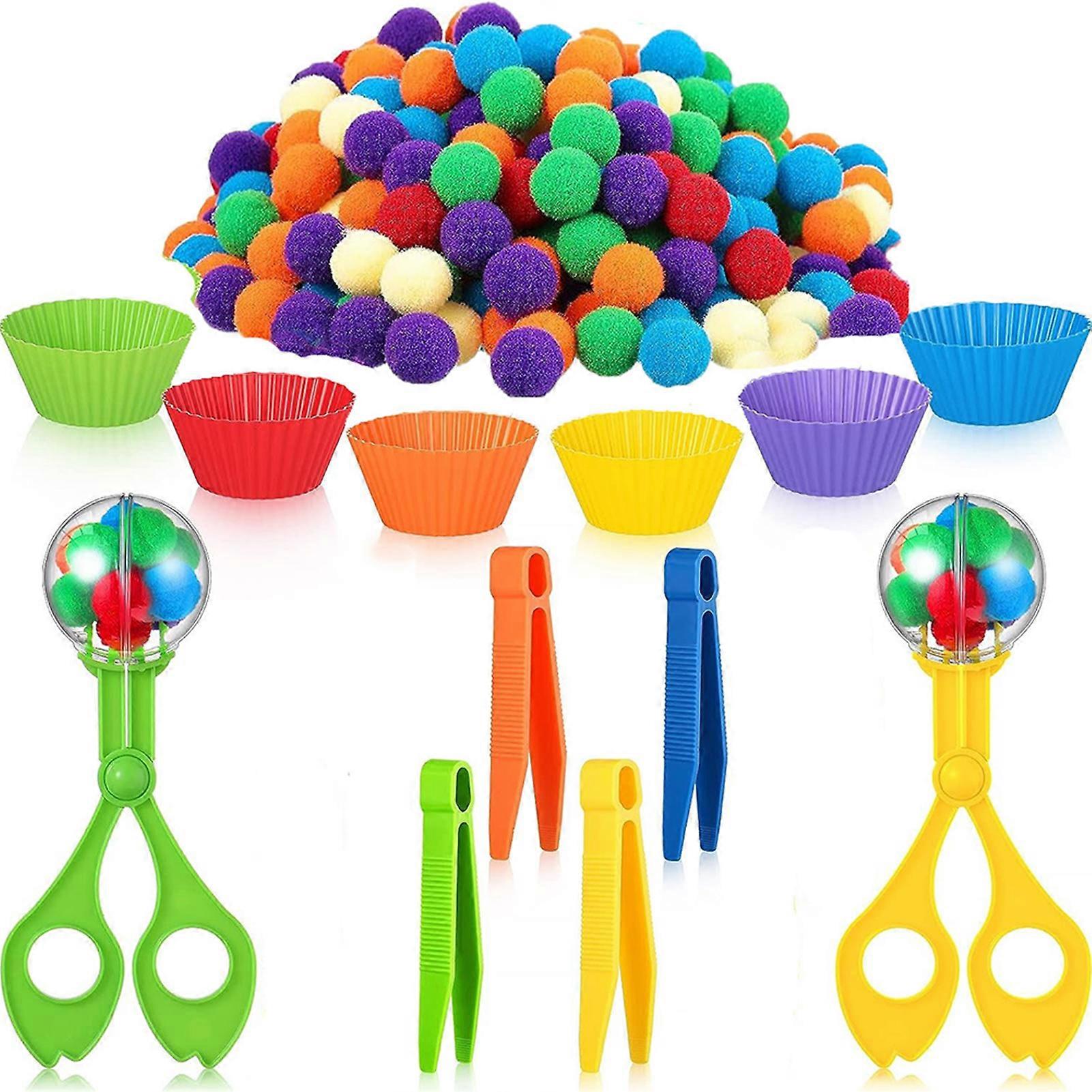 Pom-Pom Color Sorting Activity Set for Children Preschool Early Educational Fine Motor Skills Toys