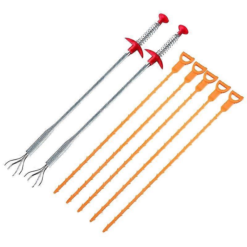7 In 1 Drain Hair Drain Clog Remover Quick And Painless Slow Drain Relief For Drain Cleaning (2 Pcs Picker + 5 Pcs Random Color Drain Relief Tool)