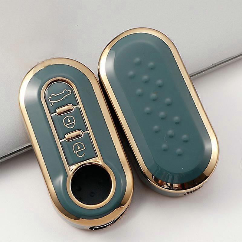 3 Buttons TPU Gold Edge Car Flip Folding Key Case Cover For Fiat 500 Remote Key Shell Holder Keychain Accessories