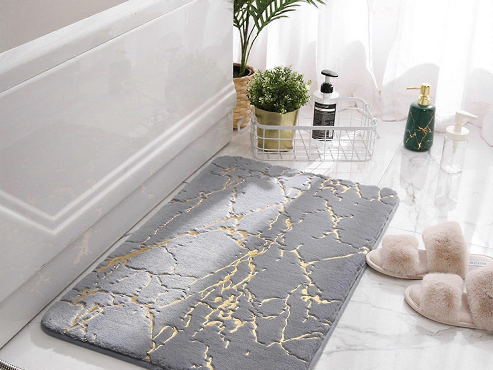40x60cm Grey Marble Pattern Bathroom Non Slip Floor Mat Kitchen Absorbent Mat