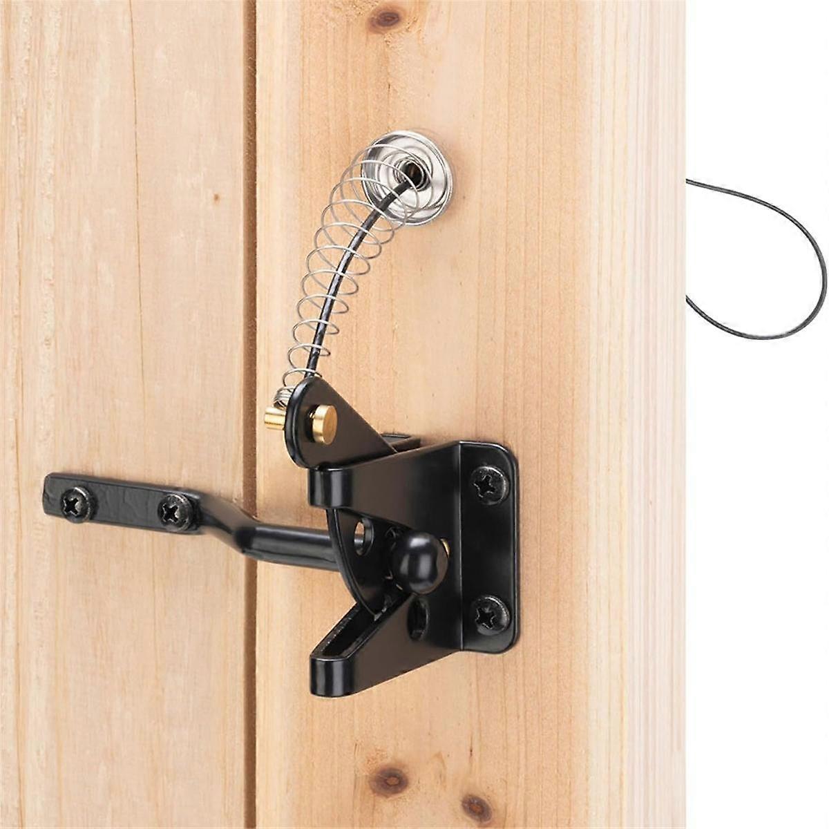 Self Locking Gate Latch for Wooden Fence Heavy Duty, Steel Spring Cable Pull String Gate Hardware G