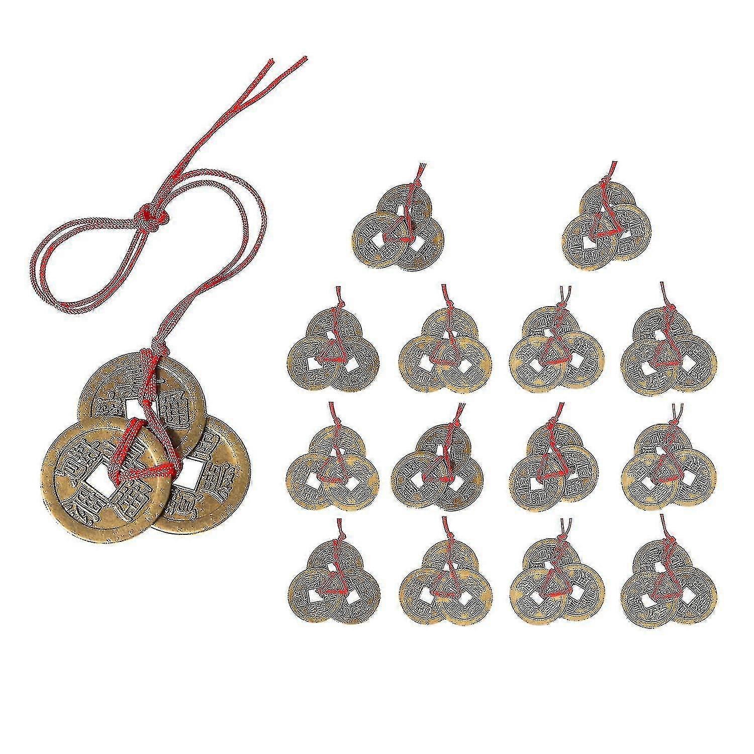 15 Chinese Fortune Coins Feng Shui Coins Traditional Coins With Red String Good Luck Fortune Coin I-ching Coins For Wealth