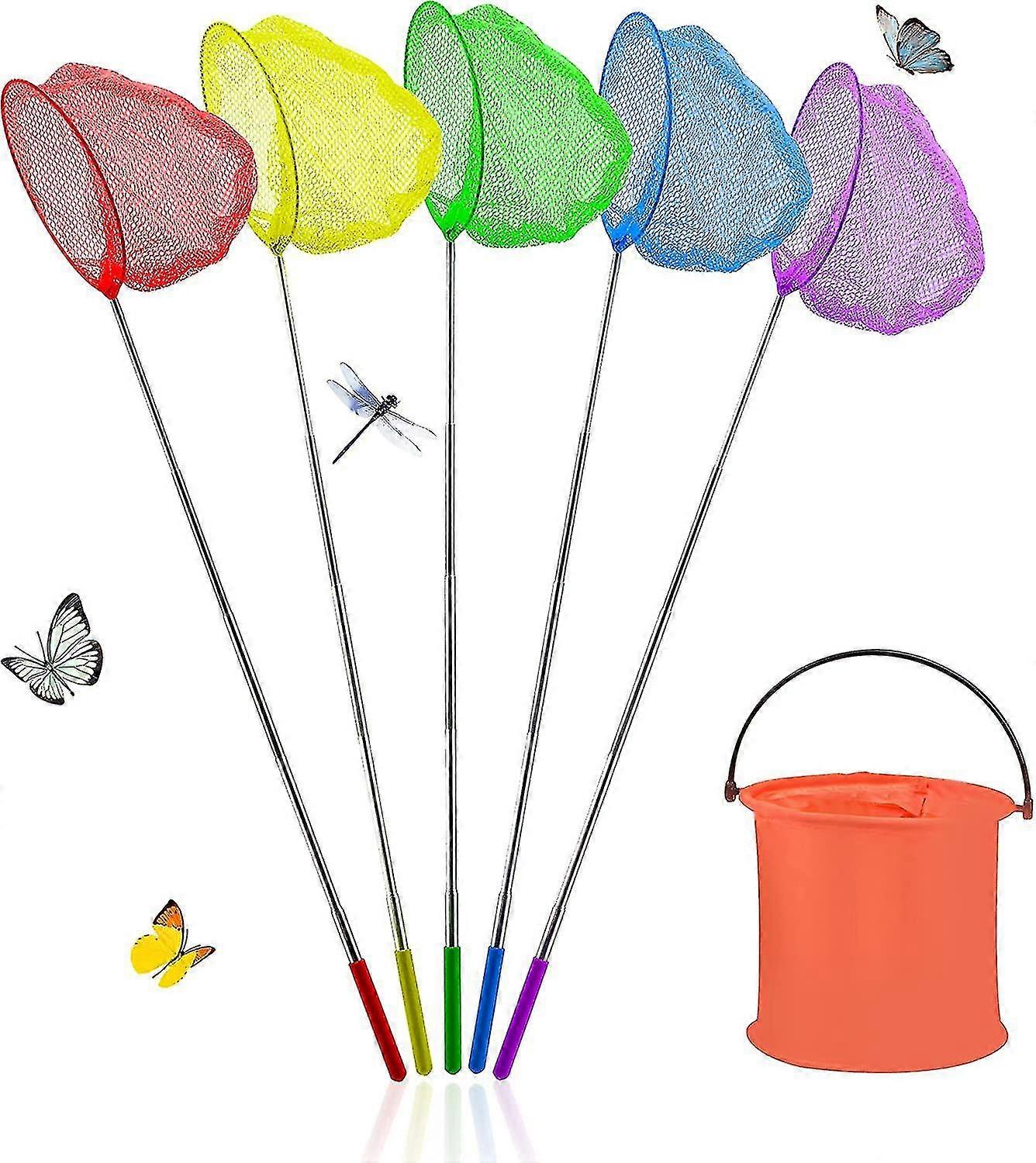 Fishing Nets For Kids And Foldable Bucket Set Colorful Telescopic Butterfly Net Extendable Fishing Nets For Beach (form 37 To 85cm) Catching Insects C