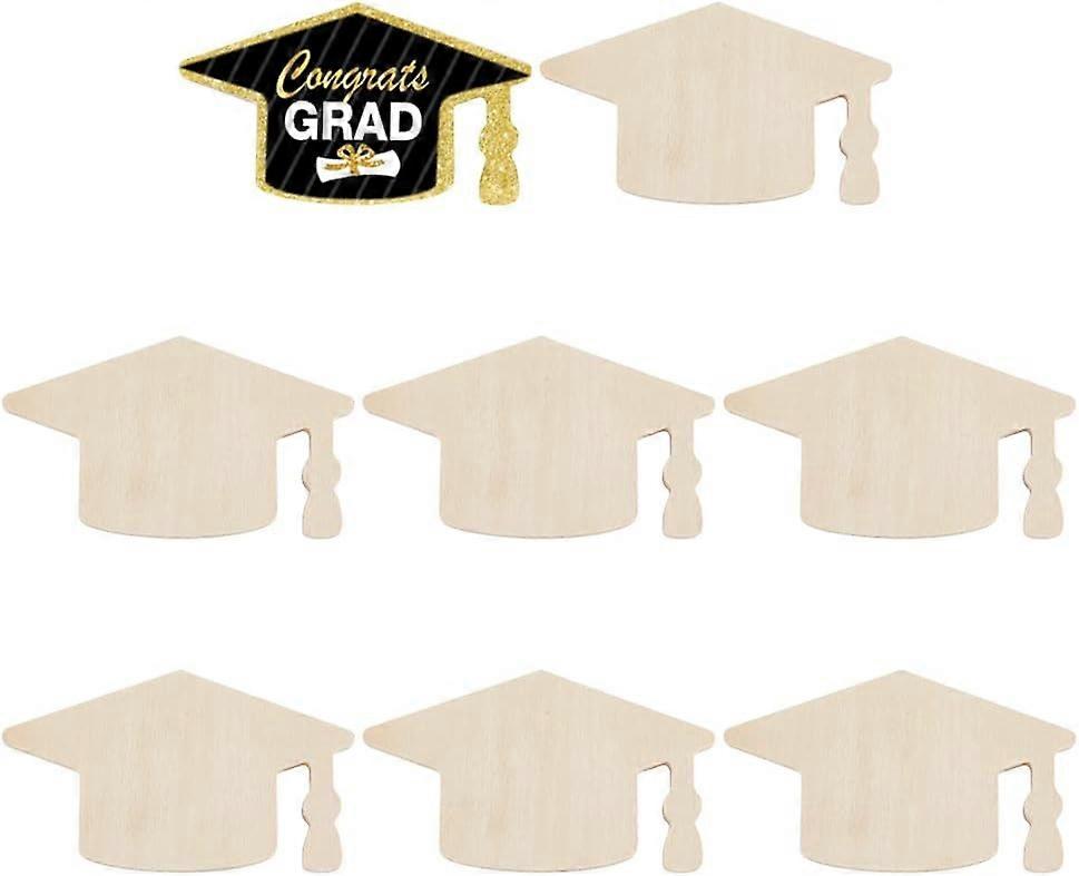 8pcs Unfinished Wooden Graduation Cap Cut Graduation Cap Shaped Wooden Crafts Wooden Blank Embellishments Ornaments for Graduation Party Decor Daily D