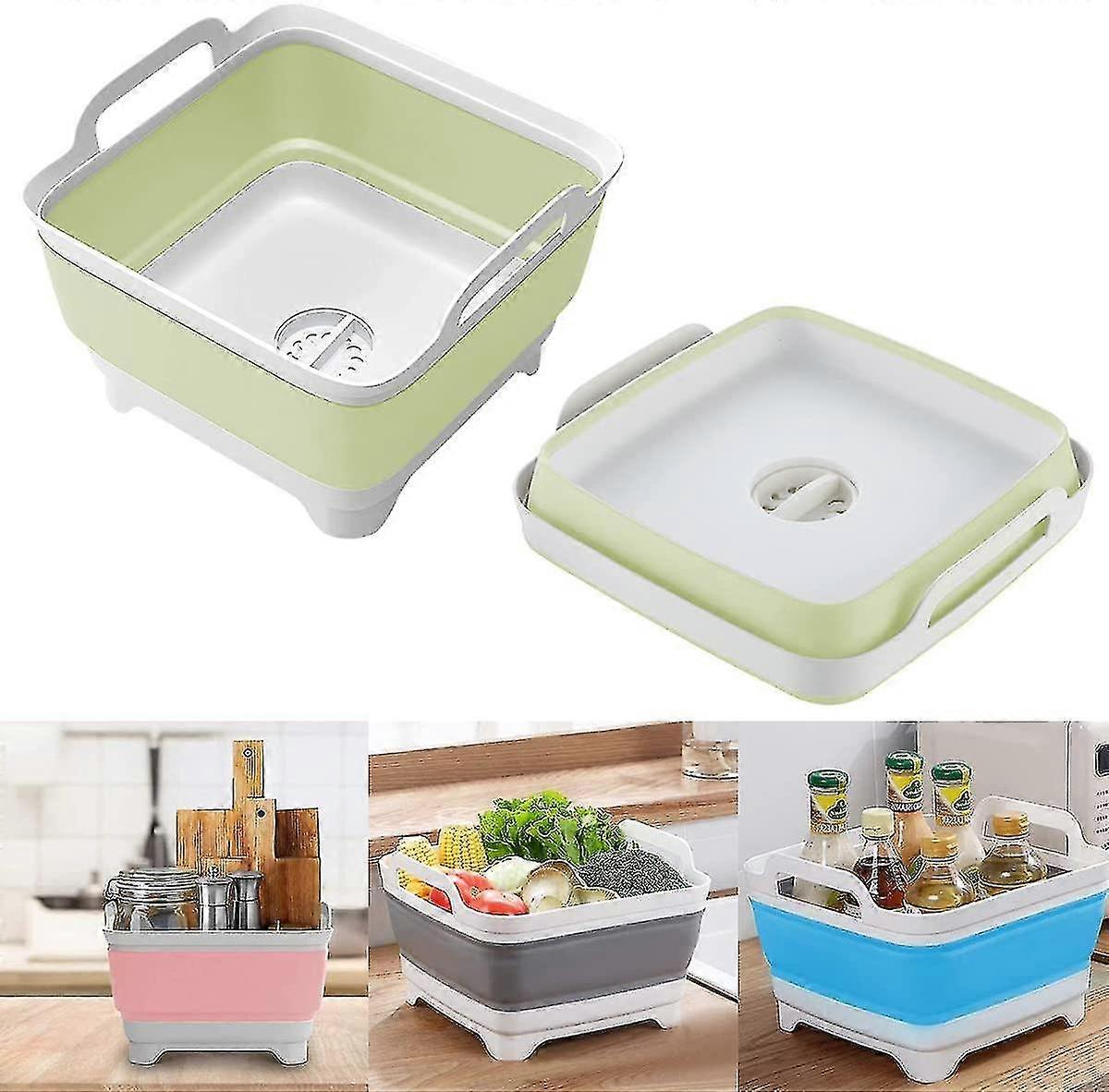 Collapsible Sink Multifunction Square Wash Dish Laundry Kitchen Drain Stopper Portable Storage Basin