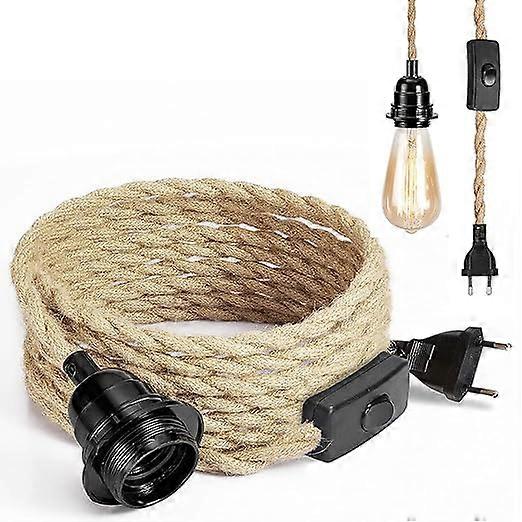 4.5M Linen Electric Cable 2 Conductors, with E27 Socket and Switch, for DIY Lamp (without bulb)