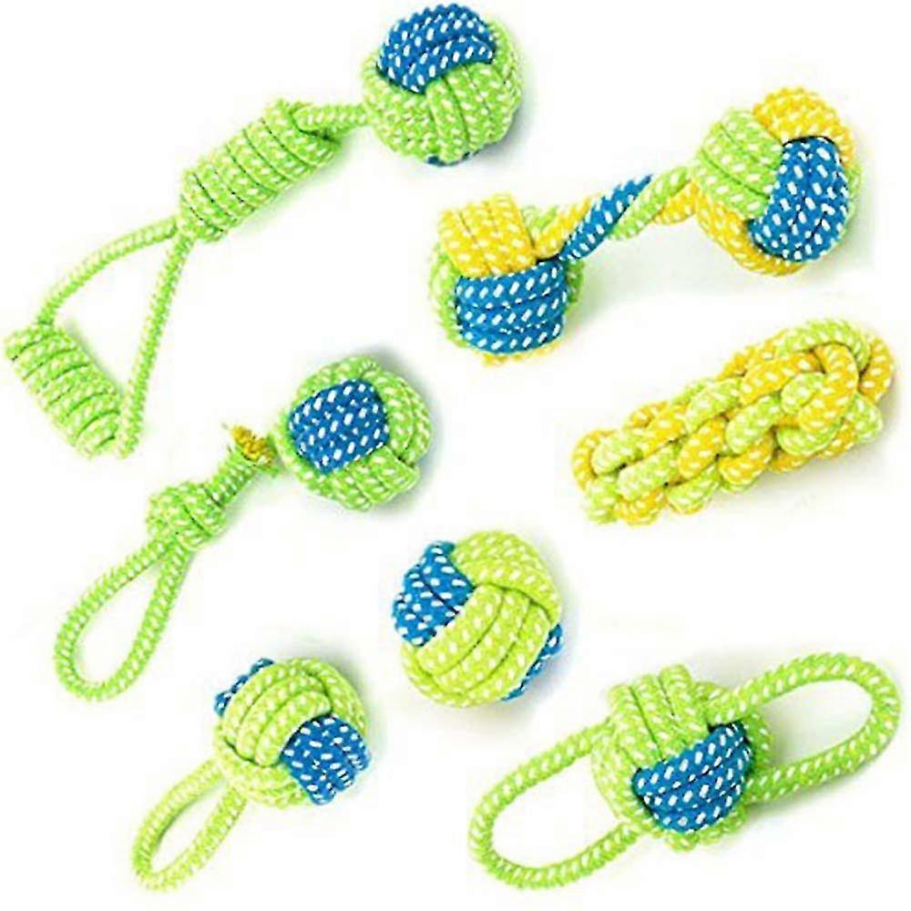 7 Pcs Dog Rop Toys Set Interactive Chewing Ball Toys