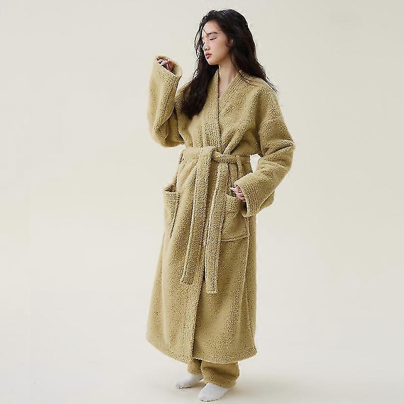 Women's Pajamas With Plush V-neck And Long Sleeves Comfortable, Soft, Warm, Winter Solid Color