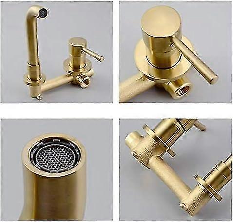 Bathtub Basin Faucet Recessed Brushed Gold Washbasin Tap With Mixer Spout