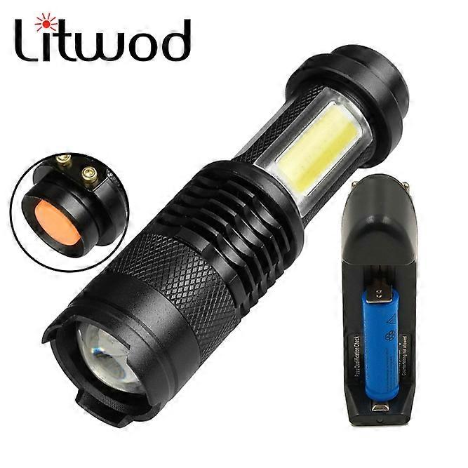 SK68C LED MINI Flashlight Q5 + COB Zoom Waterproof Aluminum 4 Modes Torch use 14500 / AA Battery flash light camping