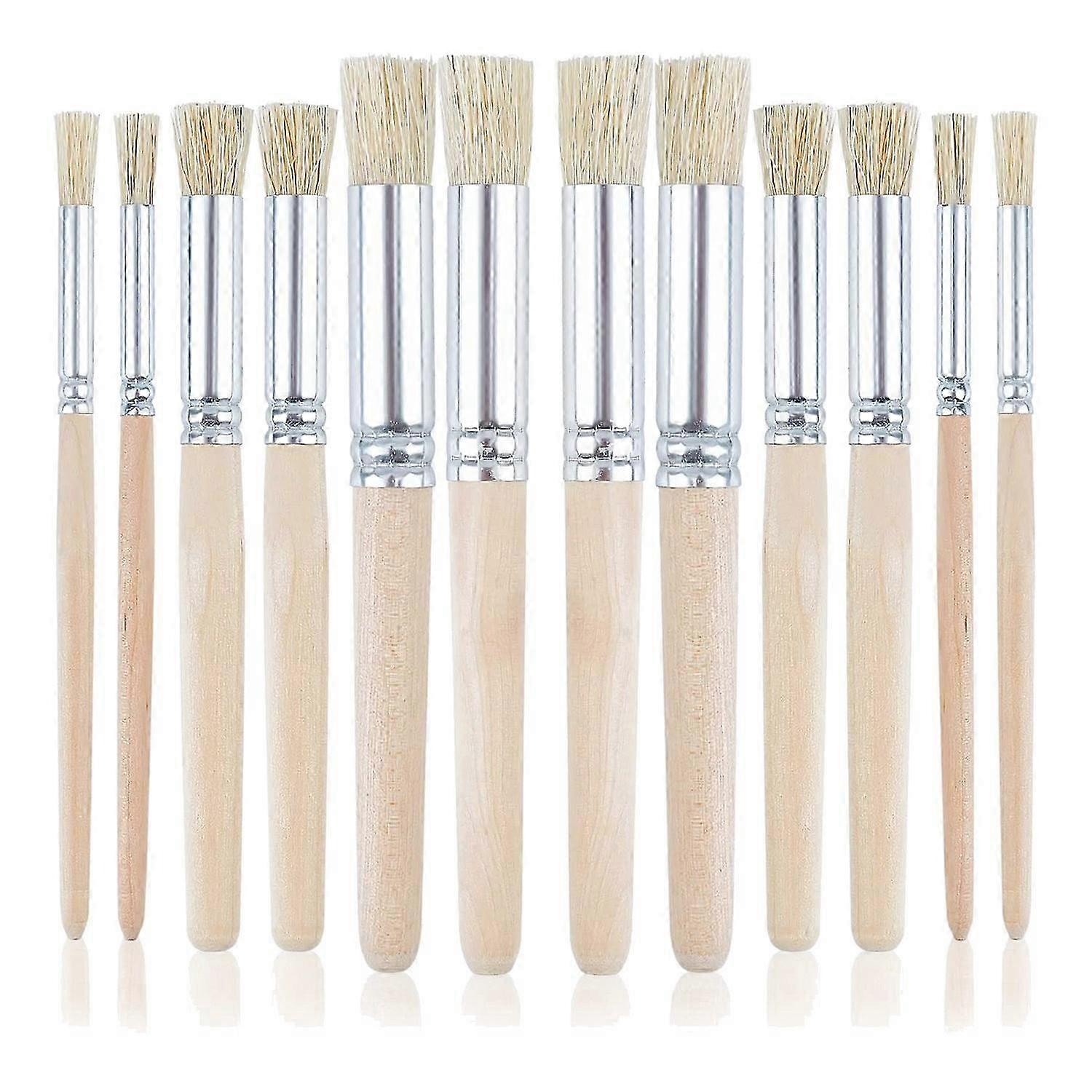 Ξύλινες βούρτσες στένσιλ, 12Pcs 3 βούρτσες ζωγραφικής τέχνης τρίχας μεγέθους 3 μεγεθών για DIY Γ
