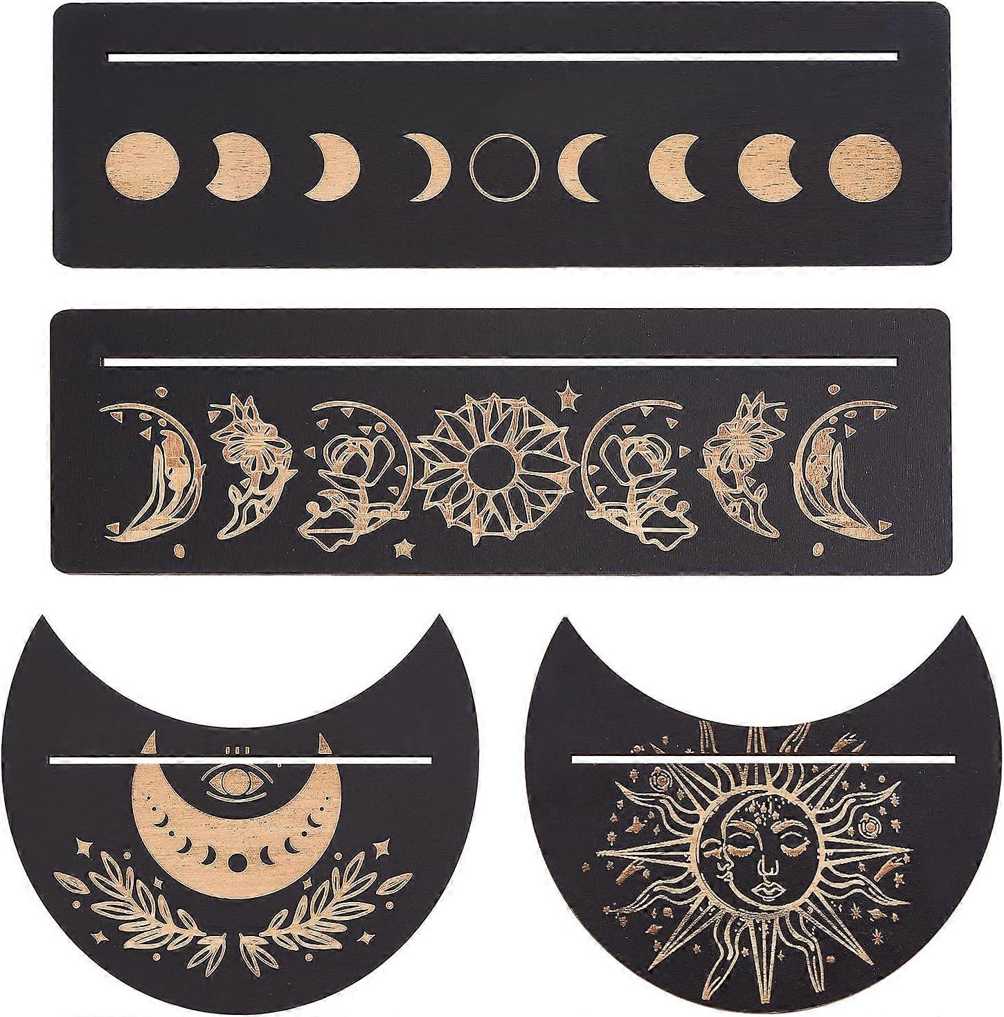 4Pcs Wooden Tarot Card Holder Black 4.9'' Moon Shape and 9.8'' Rectangle Tarot Card Altar Stand Wood Handmade Display Stands for Witch Divination Tool