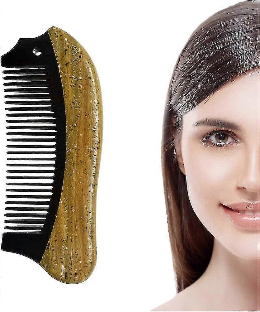 サンダルウッドコーム、1pcsブティックポケットコームナチュラルハンドクラフトウッドとホーンウッドヘアアンチスタティックワイドトゥースデタングリングコーム、女性と男性の髪用