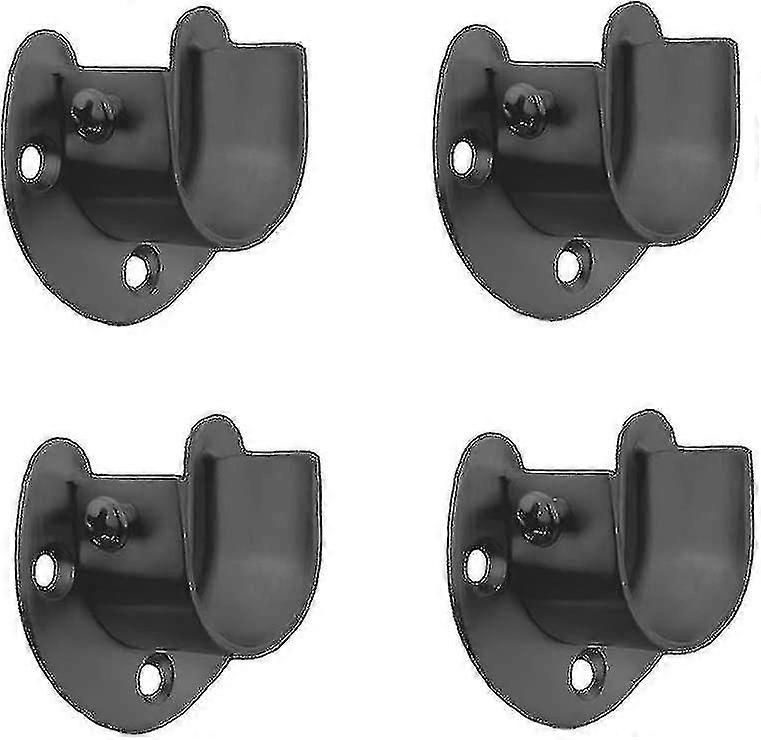 Black Edition Armoire en acier inoxydable Placard Rod Support, en forme de U Open Type Socket Bracket, Douche Curtain Rod Pole End Supports Sockets Flange ( 4